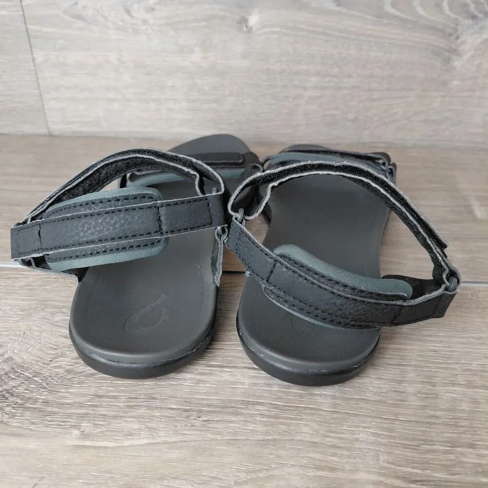 Olukai Sandals Women 9 Black Luana Strappy Adjustable Ankle Slingback Beach Shoe